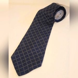 Tommy Hilfiger 100% Silk Men's Tie Blue Checkered, Small Half Silver